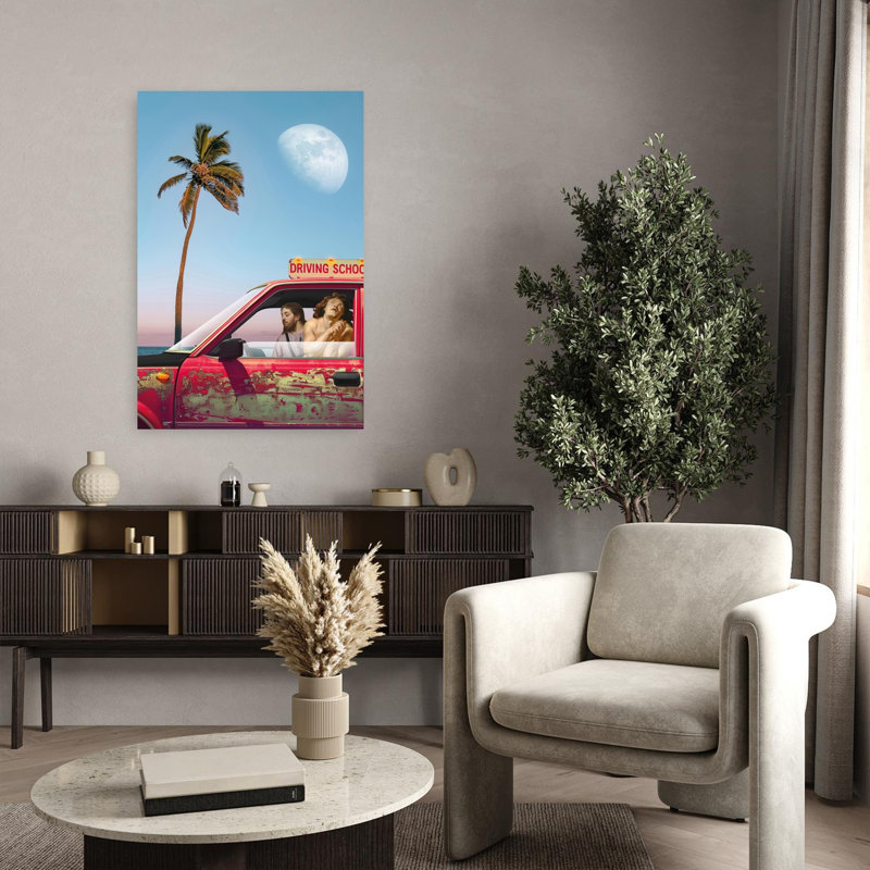 Contemporary Art Retro Surreal Abstract Palm Tree Landscape Nature Wall Art 1 Piece Wrapped Canvas Wall Art