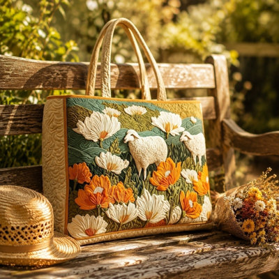 Backpack 38x35x10cm Quilted Sheep Tote Bag Polyester Patchwork Handbag Multi-patterns Shoulder Bag For Daily Use Shopping And Work