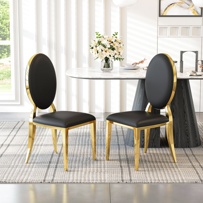 Chaise d'appoint en acier inoxydable Carterville, Noir, Doré