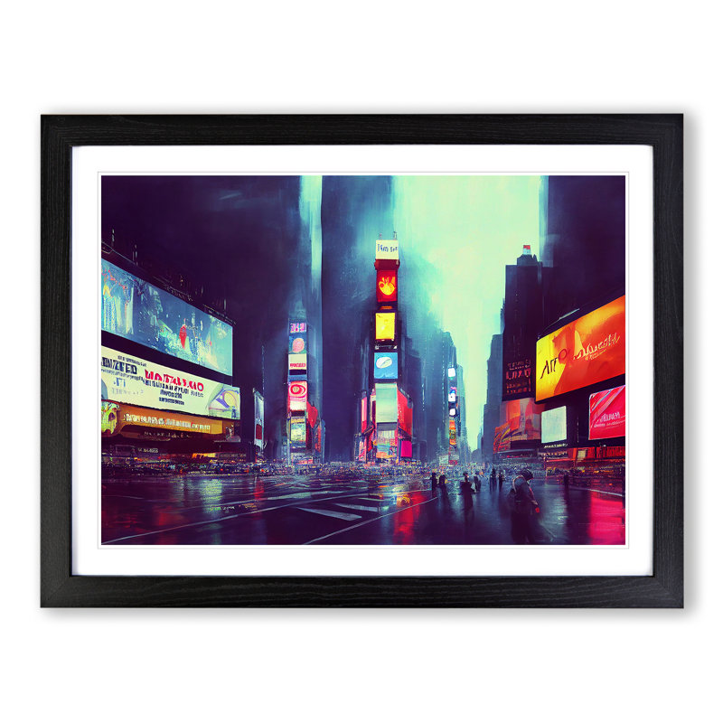 New York City Times Square Vol.3 1 Piece Single Picture Frame Wall Art, 25cm H x 34cm W, Black