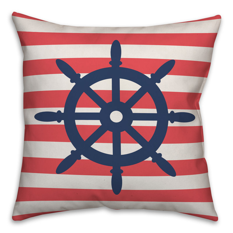  Coussin décoratif intérieur / extérieur Nautical Ships Wheel, Polyester / Bourre en polyester, 18 po x 18 po