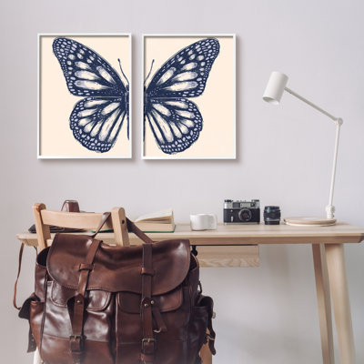 " Intricate Butterfly Wings Detail Bold Insect Drawing " 2 - Pieces