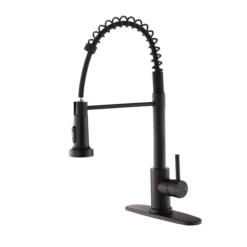 Kitchen Faucet With Pull Down Sprayer Industrial 1 Handle 1 Hole Or 3 Hole Faucet For Farmhouse Camper Laundry Utility Rv Wet Bar Sinks, Stainless Steel, Matte Black