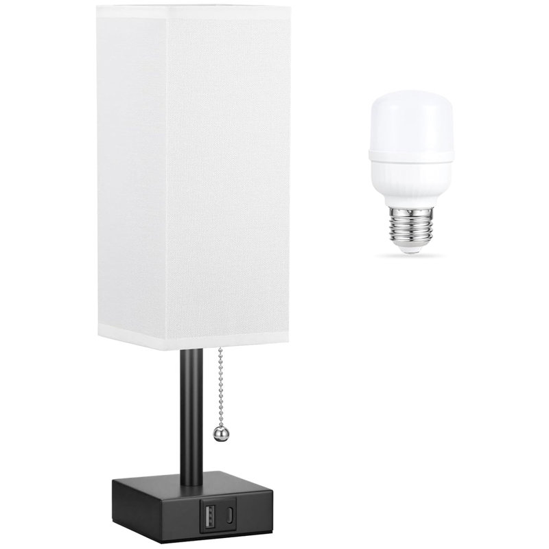 Blue Small Table Lamp for Bedroom,3 Colour Temperature Pull Chain Control, White, Black