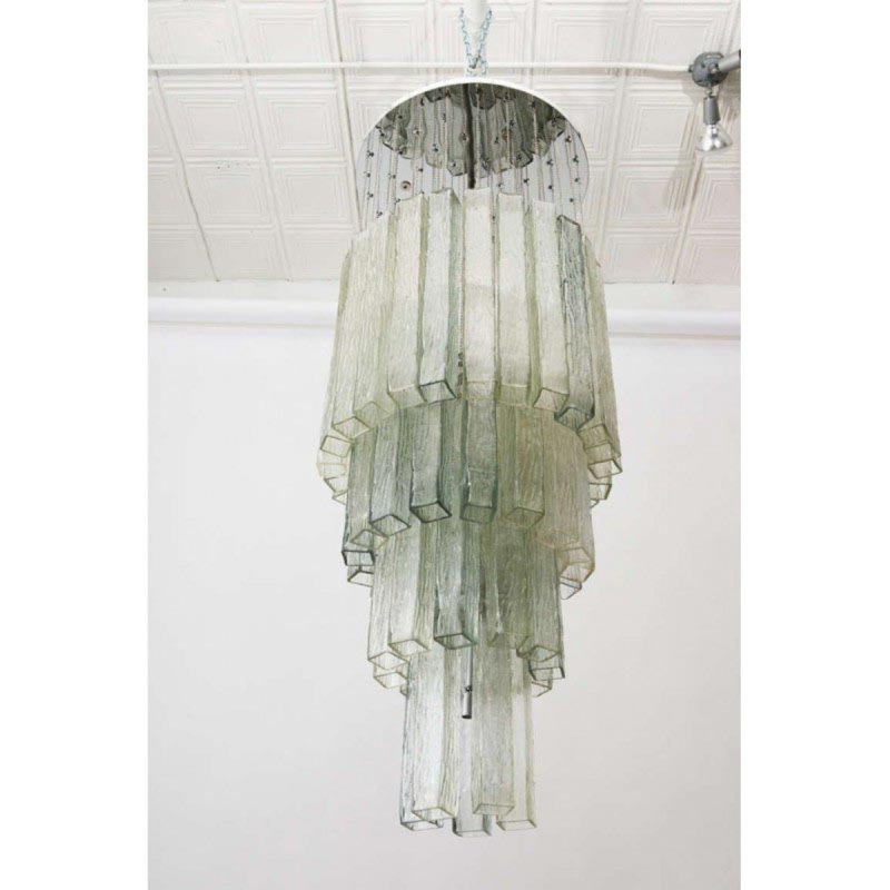 Lustre vénitien en verre, Transparent, 20.5" Dia x 50" Height, Nickel poli