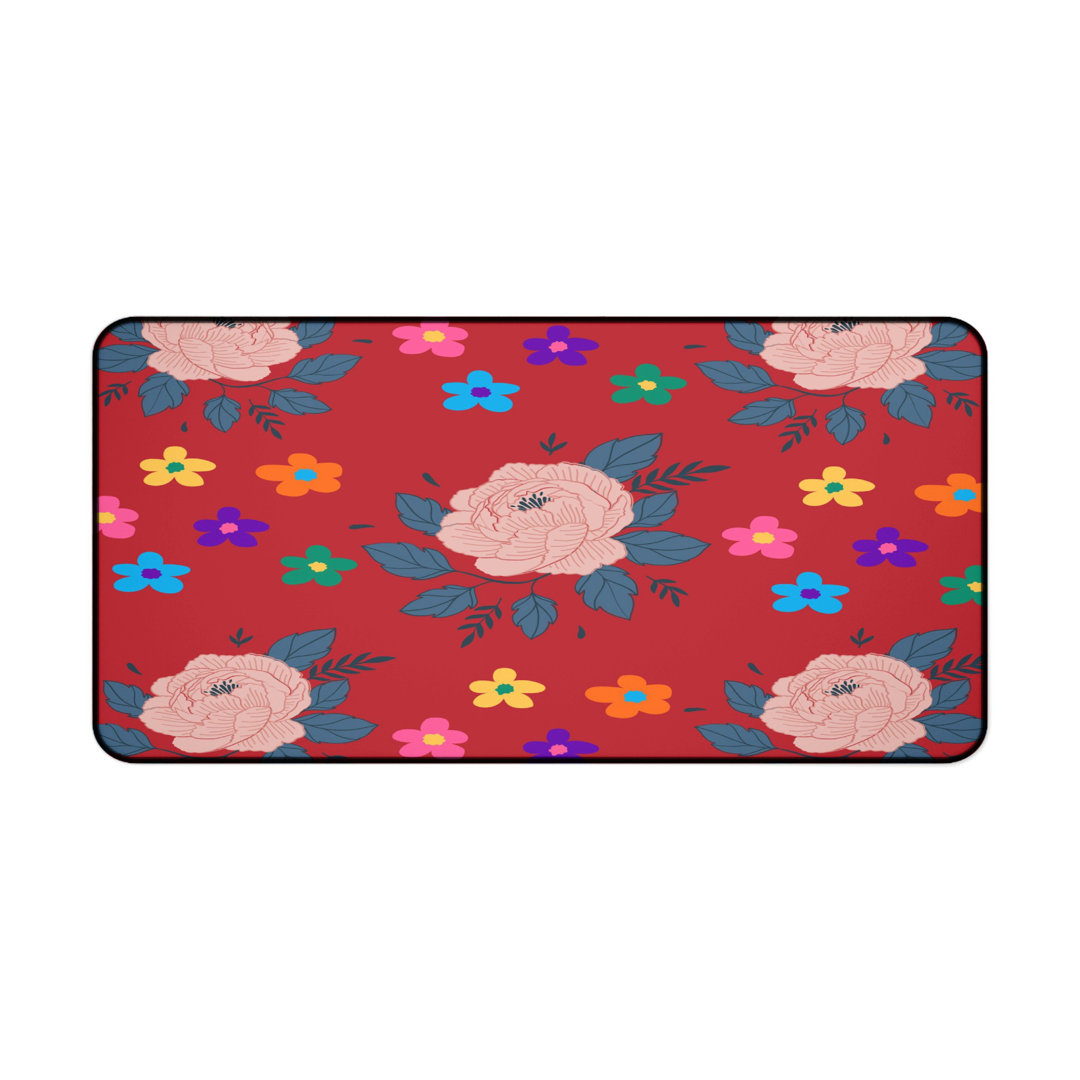 Vibrant Red Peony Desk Mat
