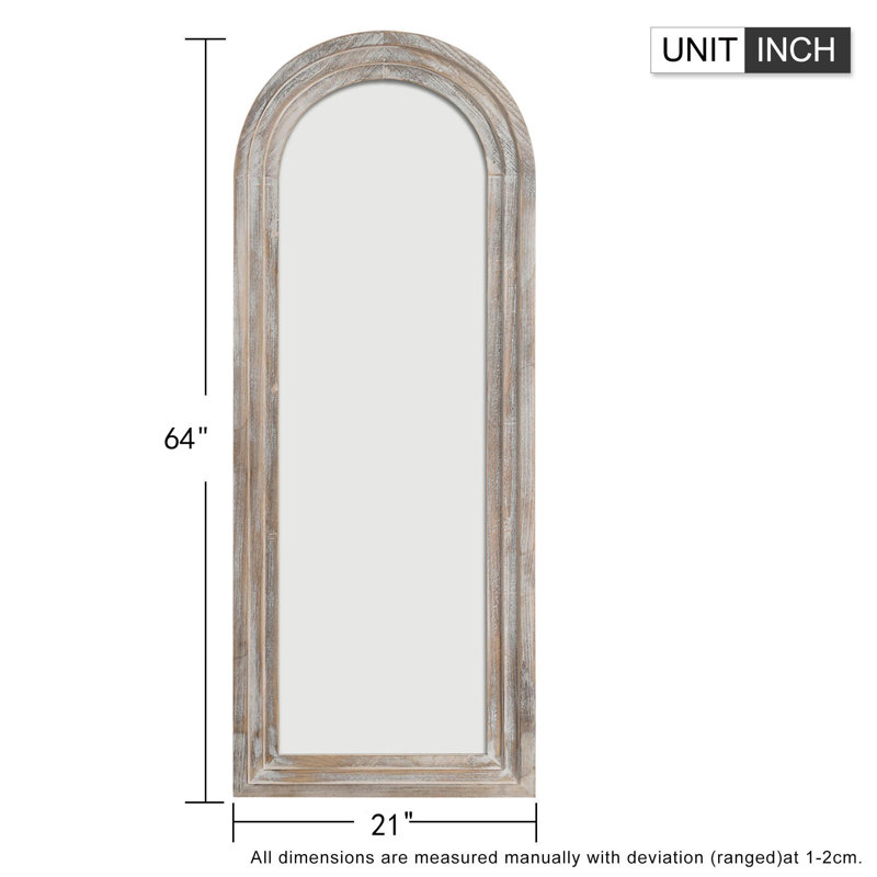 Trenika Arch Full Length Mirror Wall Mirror with Wood Multi-step Frame, 64" x 21", Weathered White