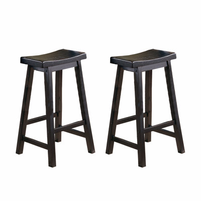 Ensemble de tabourets à hauteur de bar de 29 po à finition noire avec ensemble de 2 sièges de selle en bois massif