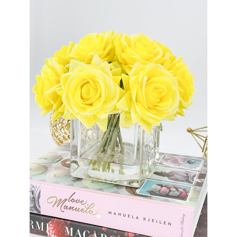 Centre de table artificiel Real Touch Rose, Jaune