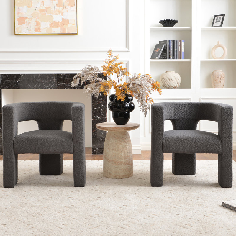 Ensemble de 2 fauteuils modernes rembourrés carrés 28 po., Mélange de polyester gris