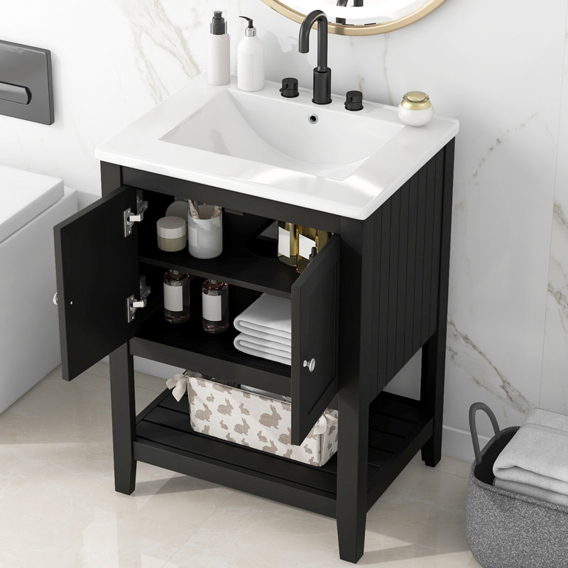 Meuble-lavabo élégant 24 po avec comptoir en céramique 24 po, Black