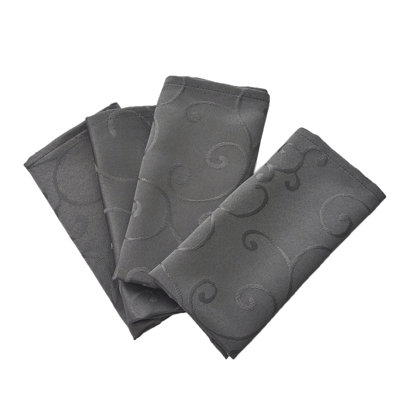 Magdala Jacquard Waterproof Thick Luxury Premium Solid Damask Scroll Decorative Home Kitchen Liquid Repellent and Stain Resistant 4 Piece Napkin Set, Charcoal Grey Color Square 18 x 18 Inch
