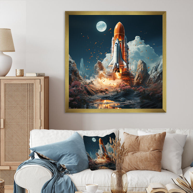 Rocketship Cosmic Odyssey sur impression sur toile, H 24 po x l 24 po x P 1 po, Cadre doré simple