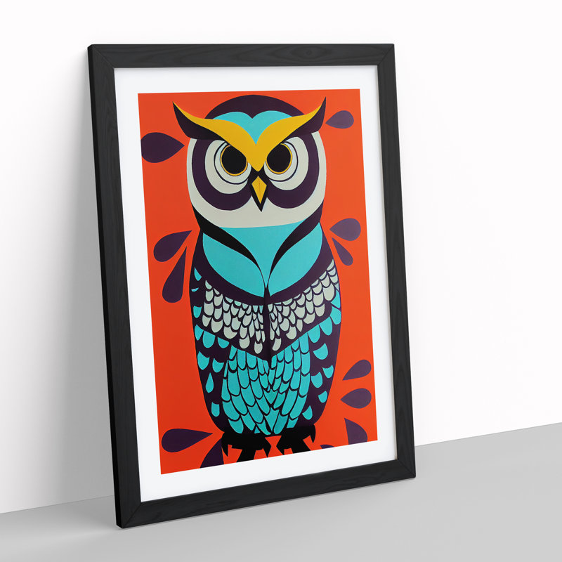Colourful Owl No.3 Abstract - Single Picture Frame Painting, Black, 34cm H x 25cm W x 2cm D