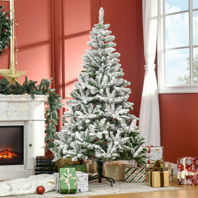 HOMCOM Snow Flocked Artificial Christmas Tree with Auto Open Green