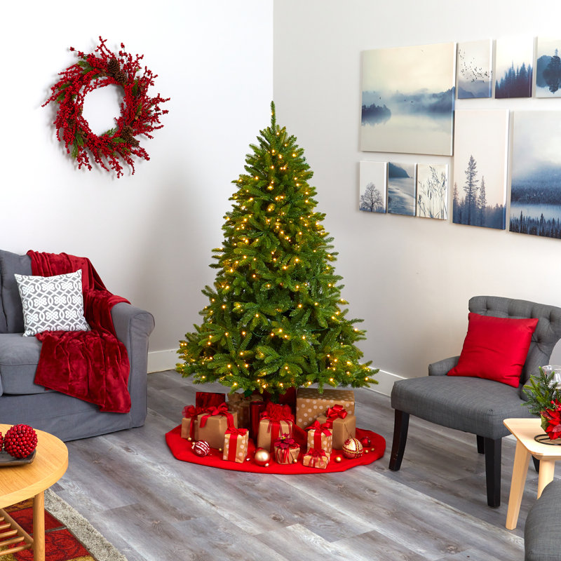 Arbre de Noël artificiel épinette vert avec lumières claires/blanches, H 6 pi