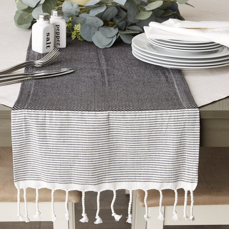 Peretz Stonebrook 100% Cotton Tablecloth, Black, 108" x 15"