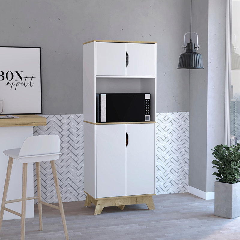 Armoire haute micro-ondes Wallas, cuisine, chêne clair / blanc