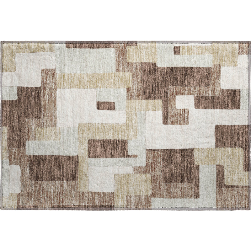 Premium Machine Washable Prisco Brown Rug, Rectangle 1'8" x 2'6"