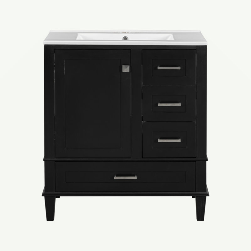 Ensemble de meuble-lavabo moderne avec lavabo 30 po, meuble-lavabo moderne avec porte à fermeture douce et 3 tiroirs, structure en bois massif