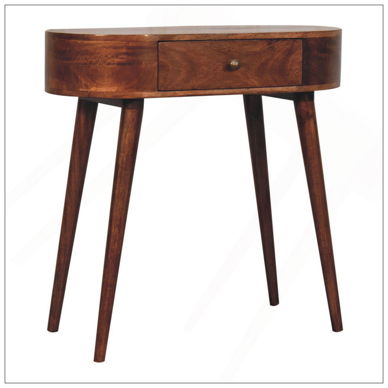 Petite console ronde en bois massif et noyer de Californie, Brun