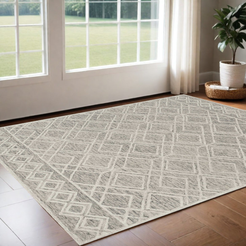 Sand Wool Geometric Hand Tufted Area Rug, Rectangle 2'3" x 3'9"