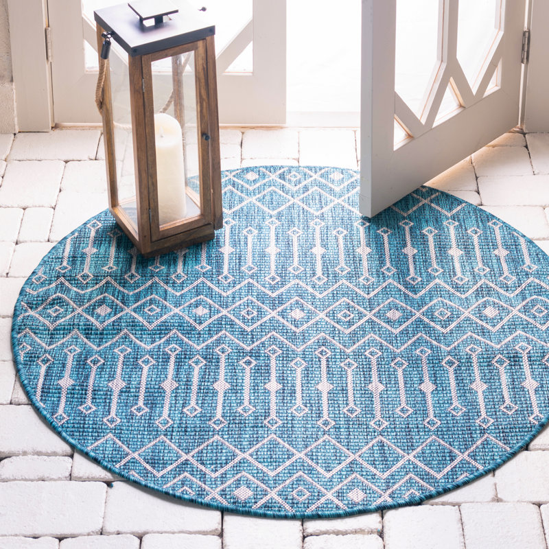 Harlee Geometric Indoor / Outdoor Rug, Round 5'3"