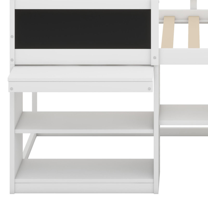 Lit mezzanine bas avec bureau roulant, Blanc