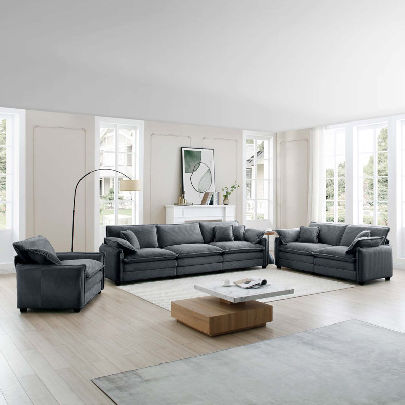 Canapé modulaire surdimensionné 3 pièces Boneless, Gris