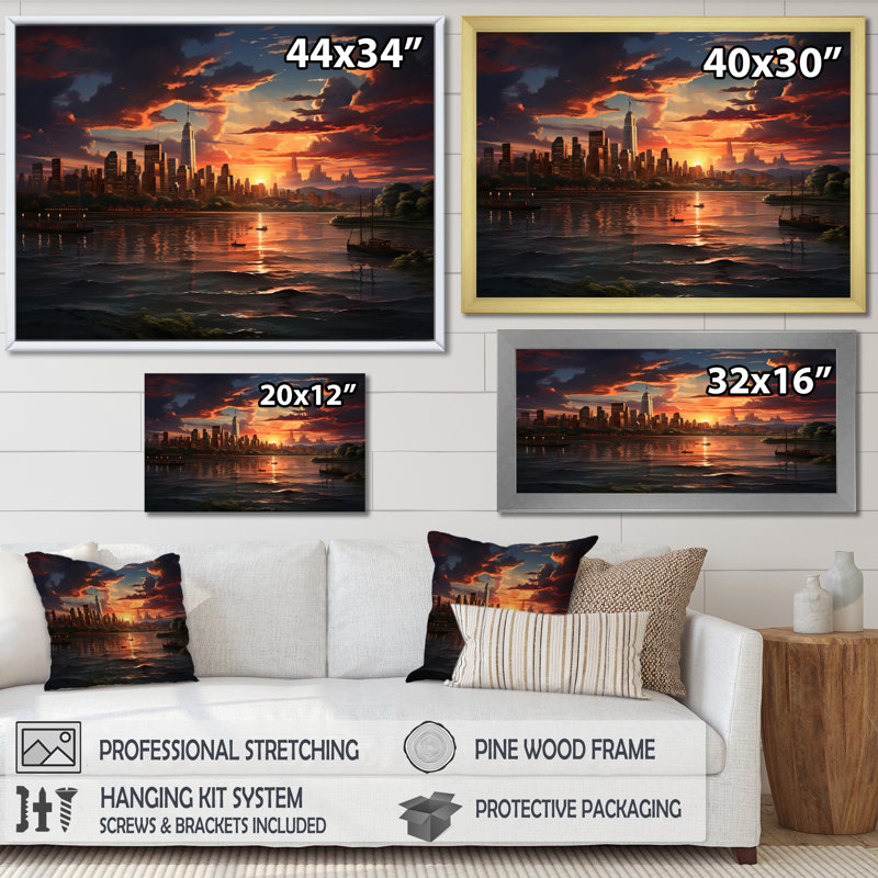 Rendez-vous au crépuscule au coucher du soleil, H 30 po x l 40 po x P 1,5 po, Cadre flottant noir