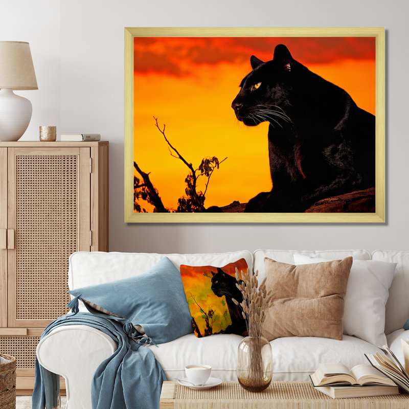 «Black Panther Silent Shadows Silhouette» sur toile, H 12 po x l 20 po x P 1 po, Cadre doré simple
