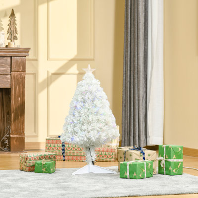 Sapin de Noël artificiel blanc de table 2,67 pi avec 85 lumières multicolores