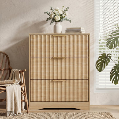 Fluted 3-Drawer Dresser – 23.6" Wood Chest