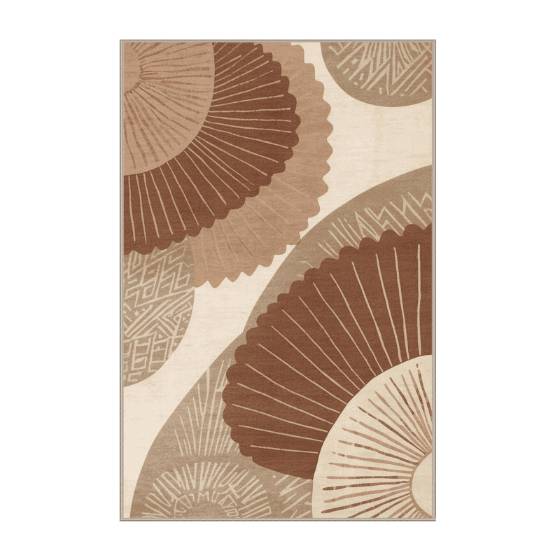 Machine Washable Templeton Empanadas Global Inspired Block Print Rug in Brown – Beige Binding, 2x4