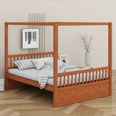 Functional Wooden Canopy Bed Frame with Storage Drawers