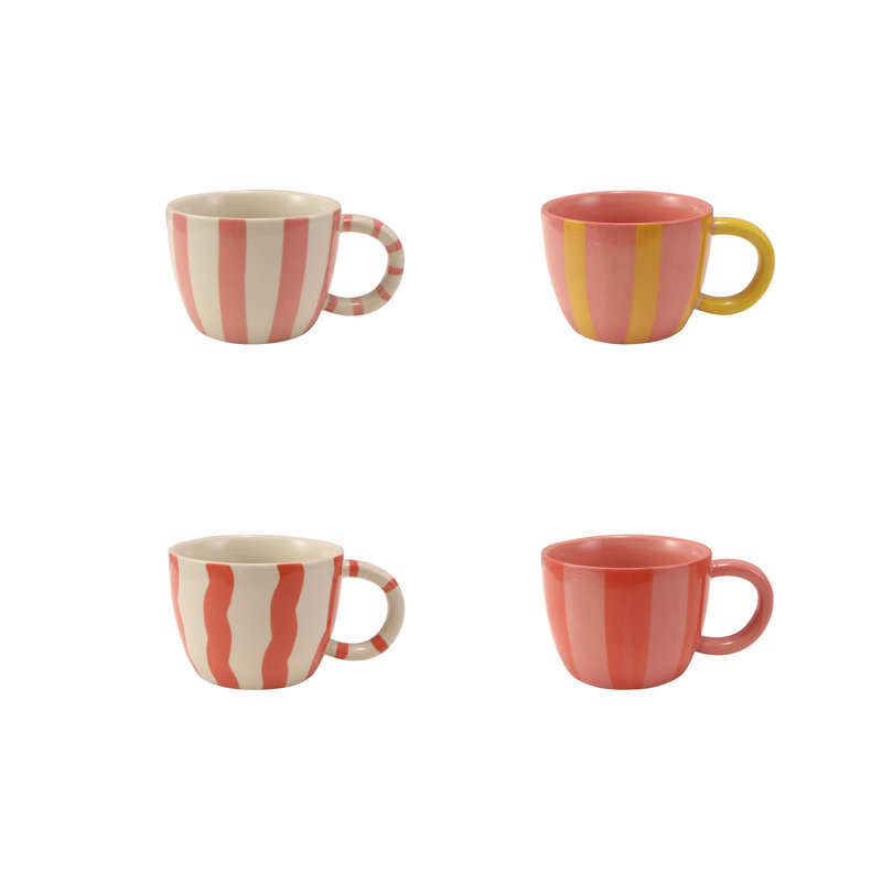 Hand-Painted Stoneware Striped Mug Set