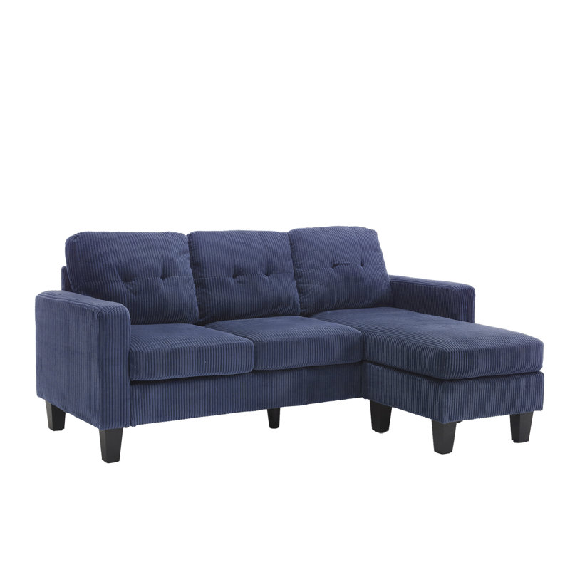 Sectional Couch with , L Shaped Sofa with Ottoman for Small Apartment, Navy Blue Velvet
