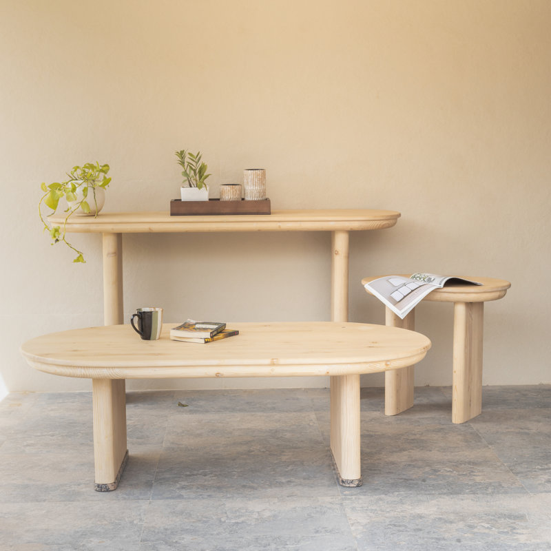  Transitional 22" Natural Solid Wood Oval Sled End Table