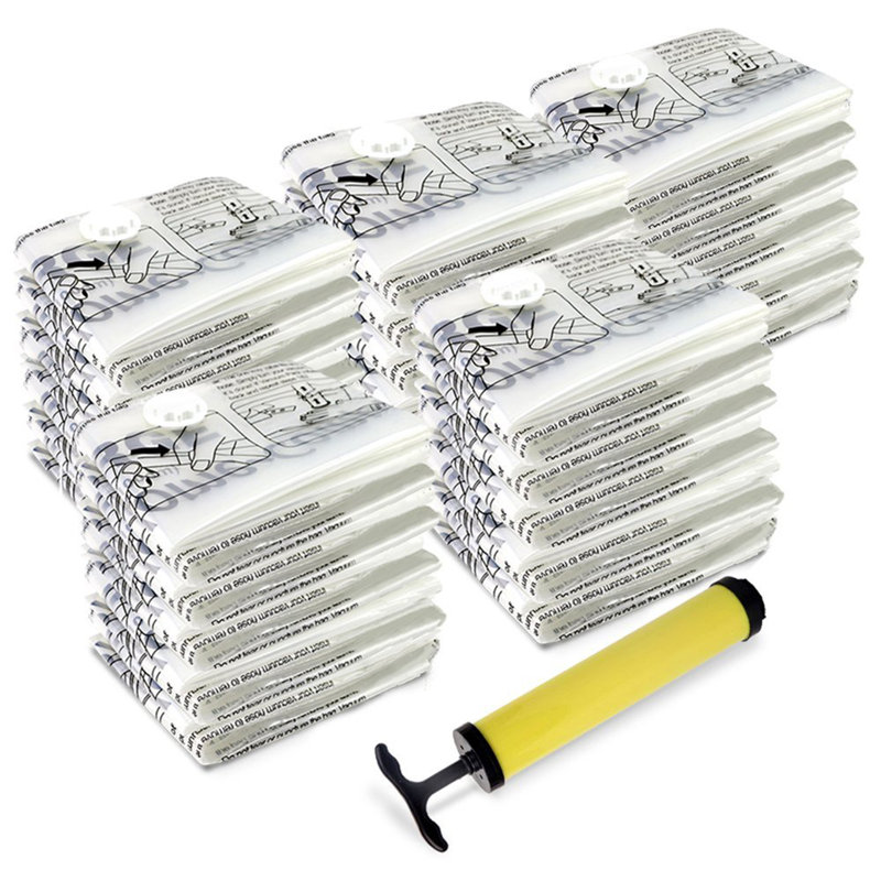 25 Vacuum Storage Bags - Compression Packs for Storing Clothes and Linens - Airtight Space-Saving Bags in 4 Sizes with Pump