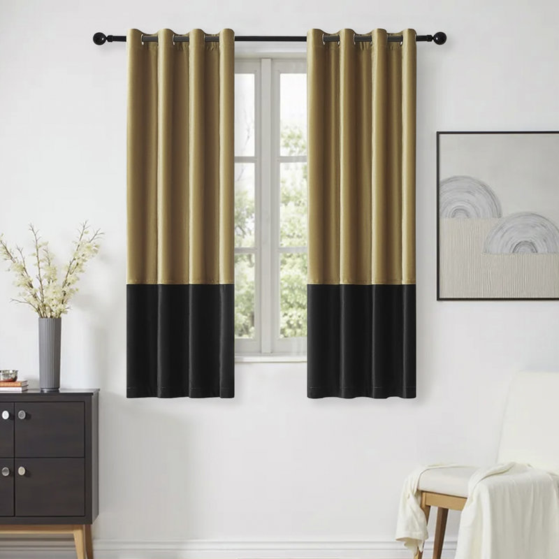 Rideaux occultants 100 % en velours noir et or pour le salon et la chambre à coucher (paquet de 2), L 52 po x L 63 po