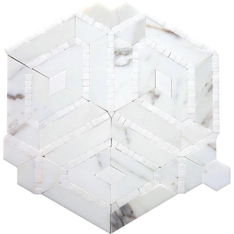 Carrelage mural cube cubique en mosaïque blanc et or 9 x 10 Cal Seratta Serena (paquet de 3,28 pieds carrés / boîte) - paquet de 5