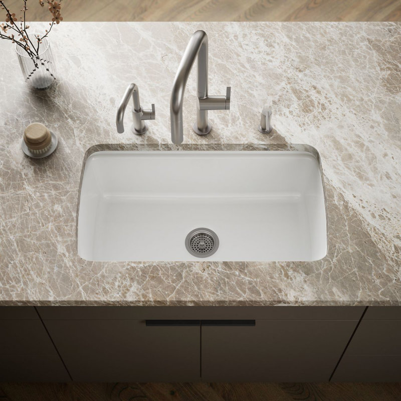 Cape Dory® 33" L x 22" W x 9-5/8" Under-Mount Single-Bowl Kitchen Sink with 5 Oversize Faucet Holes, White