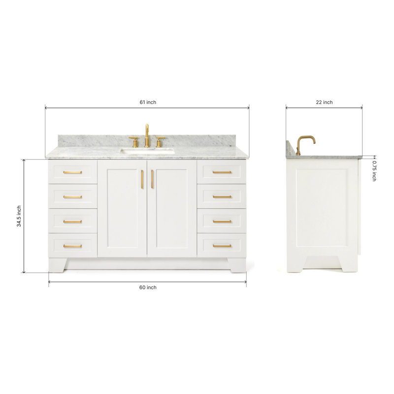 ARIEL TAYLOR 61 IN SINGLE RECTANGLE SINK VANITY, White, Rectangle