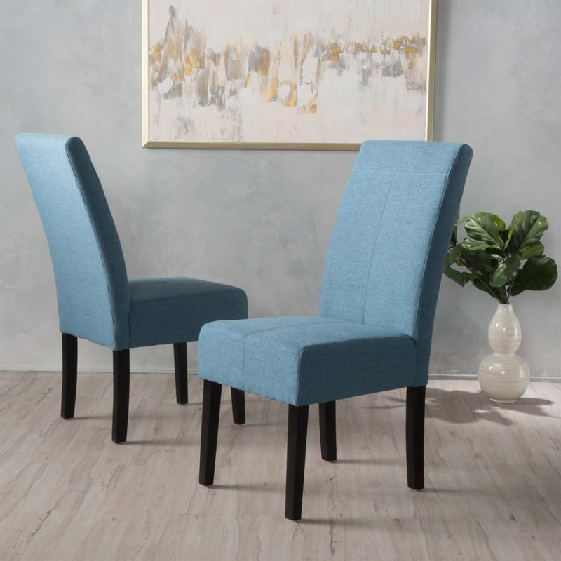 Ensemble de chaises de salle à manger rembourrées en tissu avec dossier, pieds en bois, Bleu