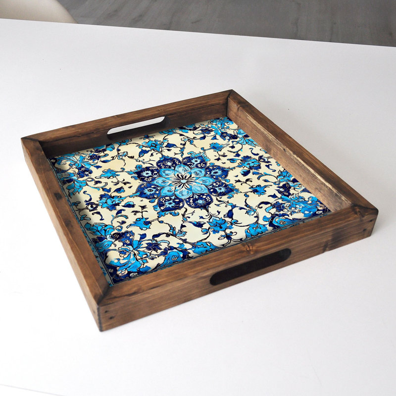 Elegant Solid Wood Tray, 13.8 x 13.8 x 1.6 inches | 100% Solid Wood with UV Printed MDF (0.2 inches Thick) | Perfect for Serving, Home Décor, and Organizing | Durable and Stylish Design for Any Occasion