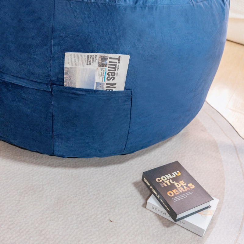 Fauteuil à billes avec accoudoirs en velours, Bleu très foncé