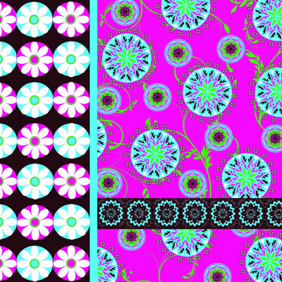 Fuscia et motif bleu - peinture sur toile tendue