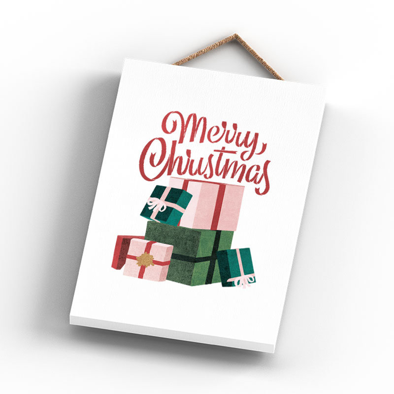 Xmas Merry Christmas Wooden Plaque, 18.5cm H x 12cm W x 0.9cm D