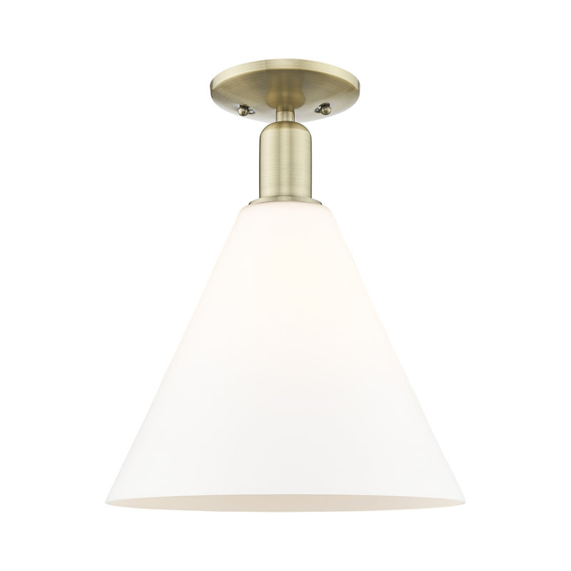 Arcadia - verre Berkshire - plafonnier semi-encastré 12 po 1 lumière - finition laiton antique - abat-jour blanc mat