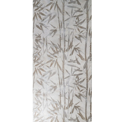 Anahira Bamboo Leaves Off-White Brown Bronze Metallic Hexagon Wallpaper